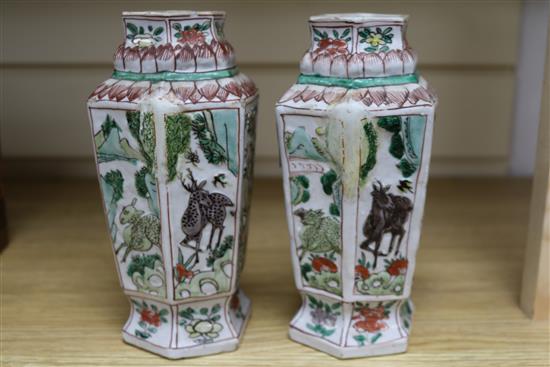 A pair of Chinese Kangxi famille verte enamelled vases 18cm